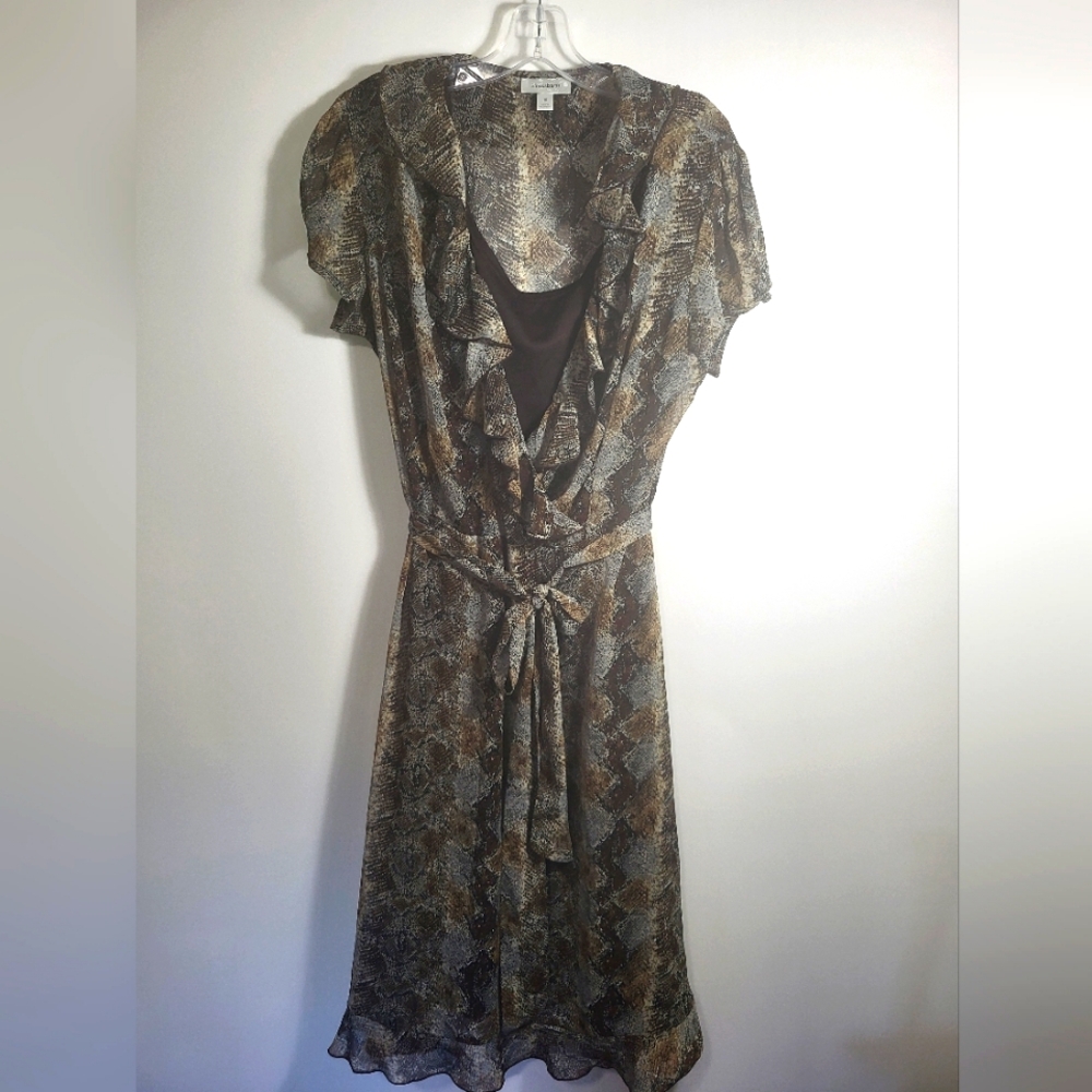 Dressbarn brown 2 layer dress w/belt women's 16 #2532